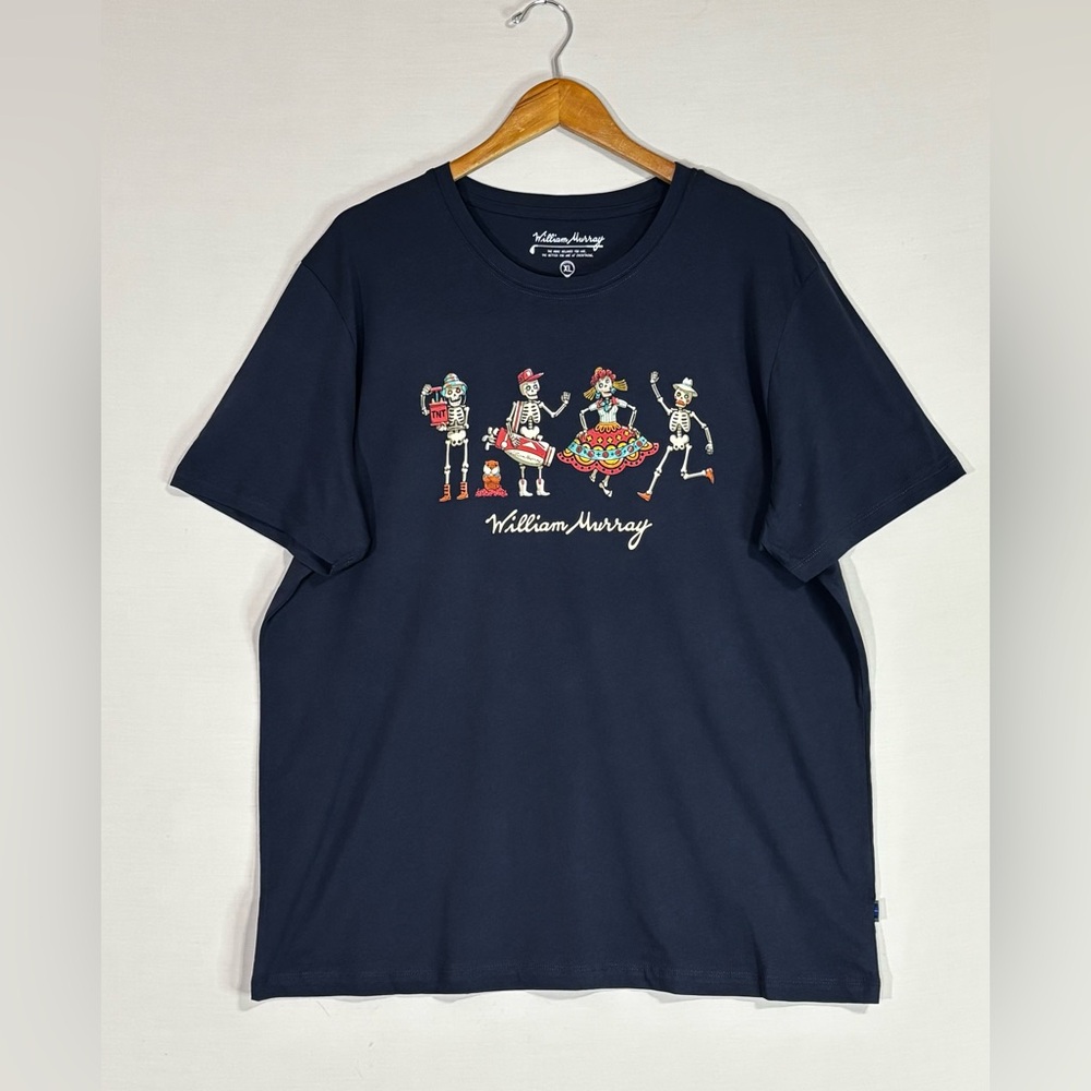 William Murray Skeleton Graphic Tee XL Navy Day of the Dead Golf Shirt NWT